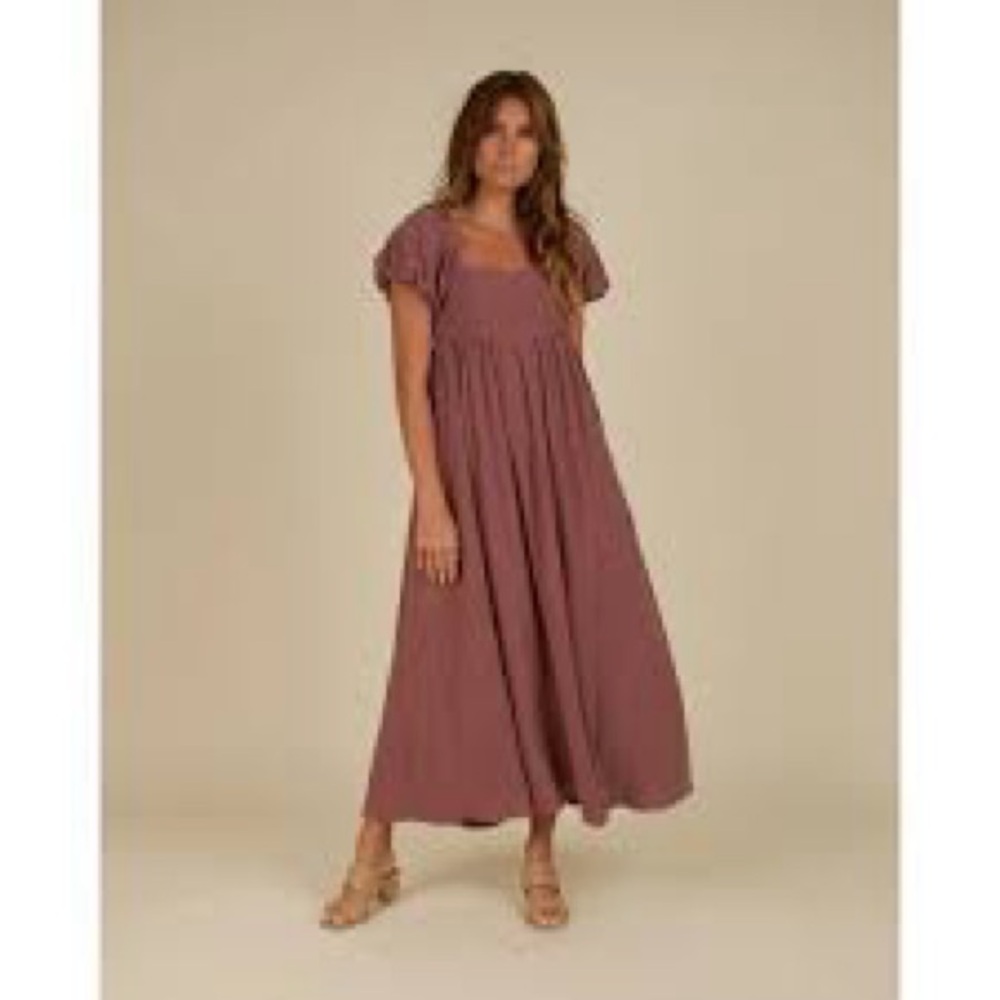 Rylee + Cru Mauve Puff-Sleeve Maxi Dress